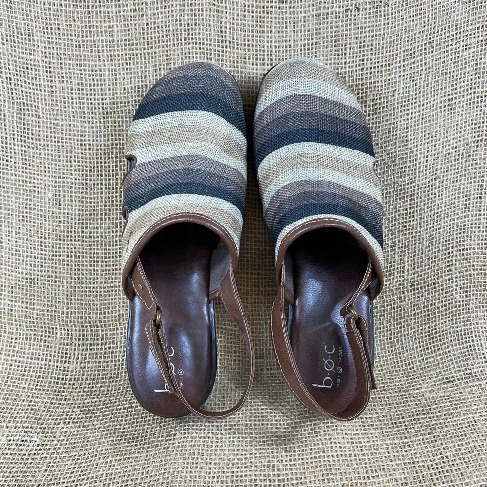 Born clog brown striped  ankle strap boc heeled women sz 11M - Picture 5 of 10